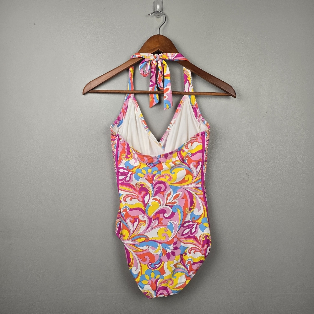 Carmen Marc Valvo Colorful Swirl Halter One-Piece Swimsuit Womens Size 8 - Picture 3 of 10